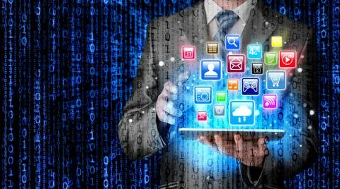 Business man using tablet PC Stock Illustration