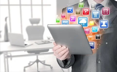 Business man using tablet PC Illustrazione stock