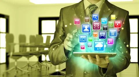 Business man using tablet PC 스톡 일러스트