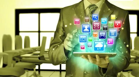 Business man using tablet PC 스톡 일러스트