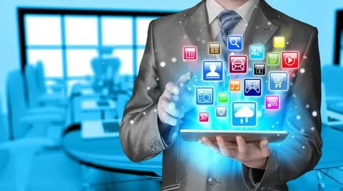 Business man using tablet PC Stock Illustration