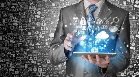 Business man using tablet PC Illustrazione stock