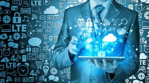 Business man using tablet PC Stock Illustration