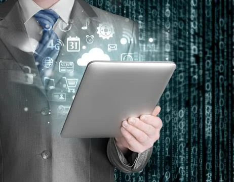 Business man using tablet PC Illustrazione stock
