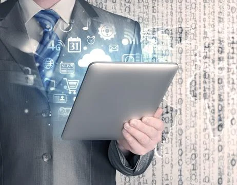 Business man using tablet PC Stock Illustration