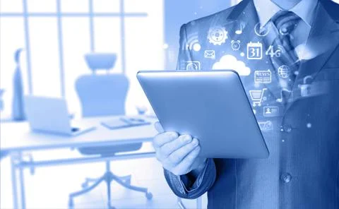 Business man using tablet PC Stock Illustration