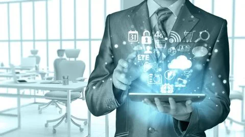 Business man using tablet PC Illustrazione stock