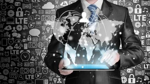 Business man using tablet PC social connection Stock Illustration