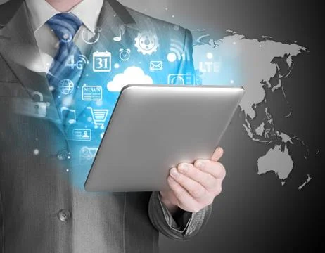 Business man using tablet PC 스톡 일러스트