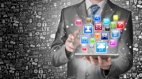 Business man using tablet PC 스톡 일러스트