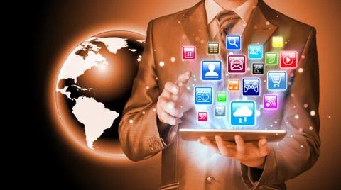 Business man using tablet PC 스톡 일러스트