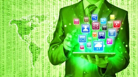 Business man using tablet PC Illustrazione stock