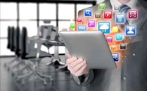 Business man using tablet PC 스톡 일러스트