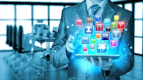 Business man using tablet PC Illustrazione stock