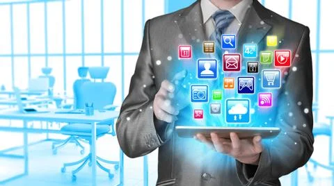 Business man using tablet PC Illustrazione stock