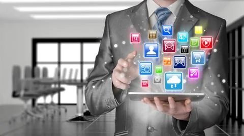 Business man using tablet PC Stock Illustration