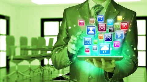 Business man using tablet PC Stock Illustration