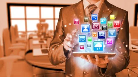 Business man using tablet PC 스톡 일러스트