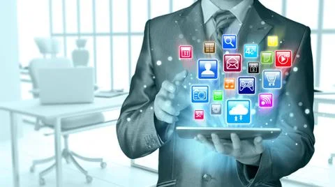 Business man using tablet PC Illustrazione stock