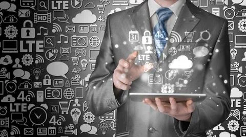 Business man using tablet PC Stock Illustration