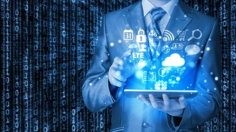 Business man using tablet PC Illustrazione stock