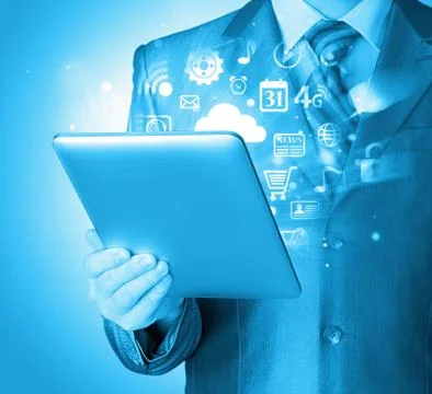 Business man using tablet PC Illustrazione stock