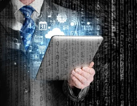 Business man using tablet PC Illustrazione stock