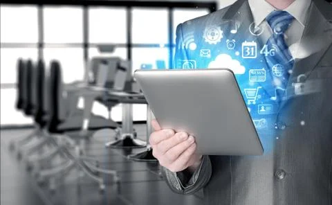 Business man using tablet PC Stock Illustration