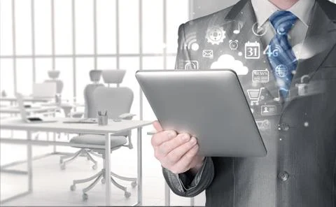 Business man using tablet PC Illustrazione stock