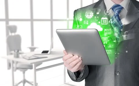 Business man using tablet PC Illustrazione stock