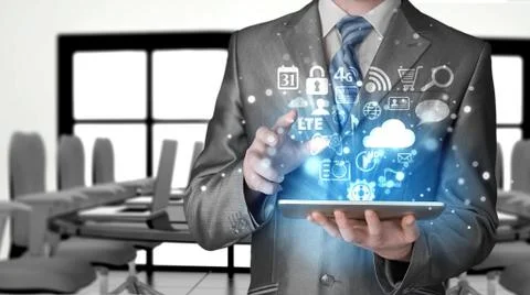 Business man using tablet PC Illustrazione stock