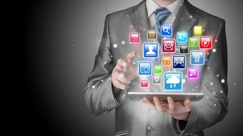 Business man using tablet PC Illustrazione stock