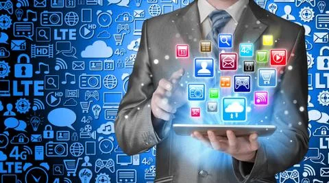 Business man using tablet PC Illustrazione stock
