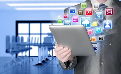 Business man using tablet PC Illustrazione stock