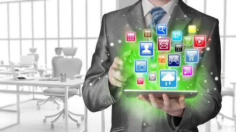 Business man using tablet PC 스톡 일러스트