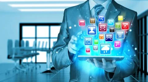 Business man using tablet PC Stock Illustration