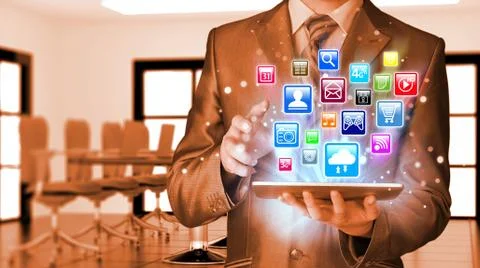 Business man using tablet PC Stock Illustration