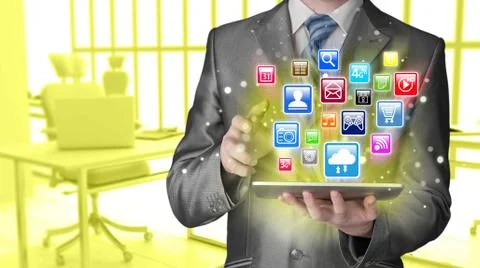 Business man using tablet PC Illustrazione stock