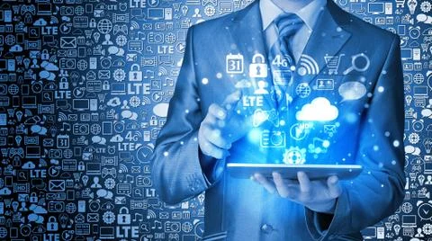 Business man using tablet PC Illustrazione stock