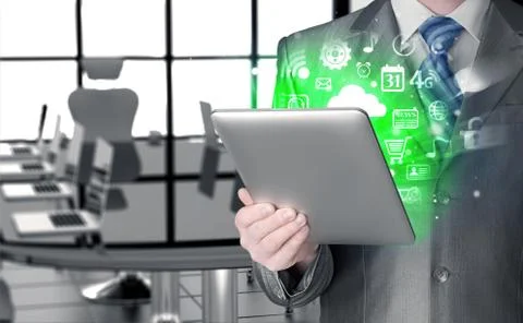 Business man using tablet PC 스톡 일러스트