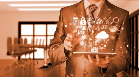 Business man using tablet PC Illustrazione stock