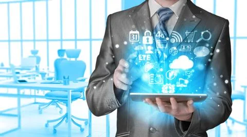 Business man using tablet PC Illustrazione stock