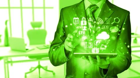 Business man using tablet PC 스톡 일러스트