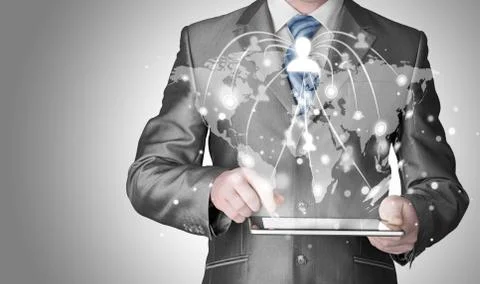 Business man using tablet PC social connection Stock Illustration