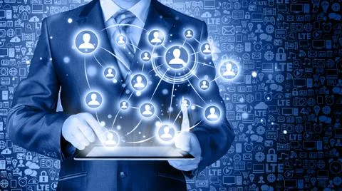 Business man using tablet PC social connection Illustrazione stock