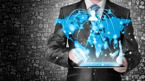 Business man using tablet PC social connection Stock Illustration