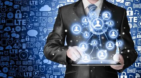 Business man using tablet PC social connection Stock Illustration