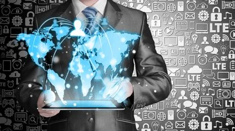 Business man using tablet PC social connection 스톡 일러스트