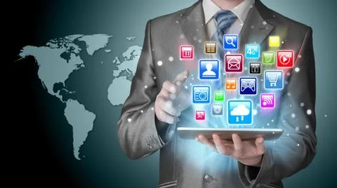 Business man using tablet PC Illustrazione stock