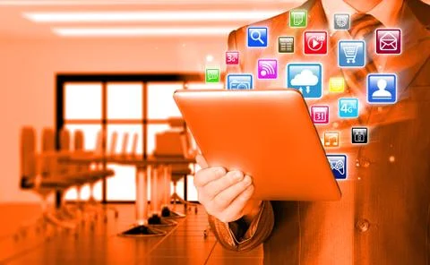 Business man using tablet PC Illustrazione stock